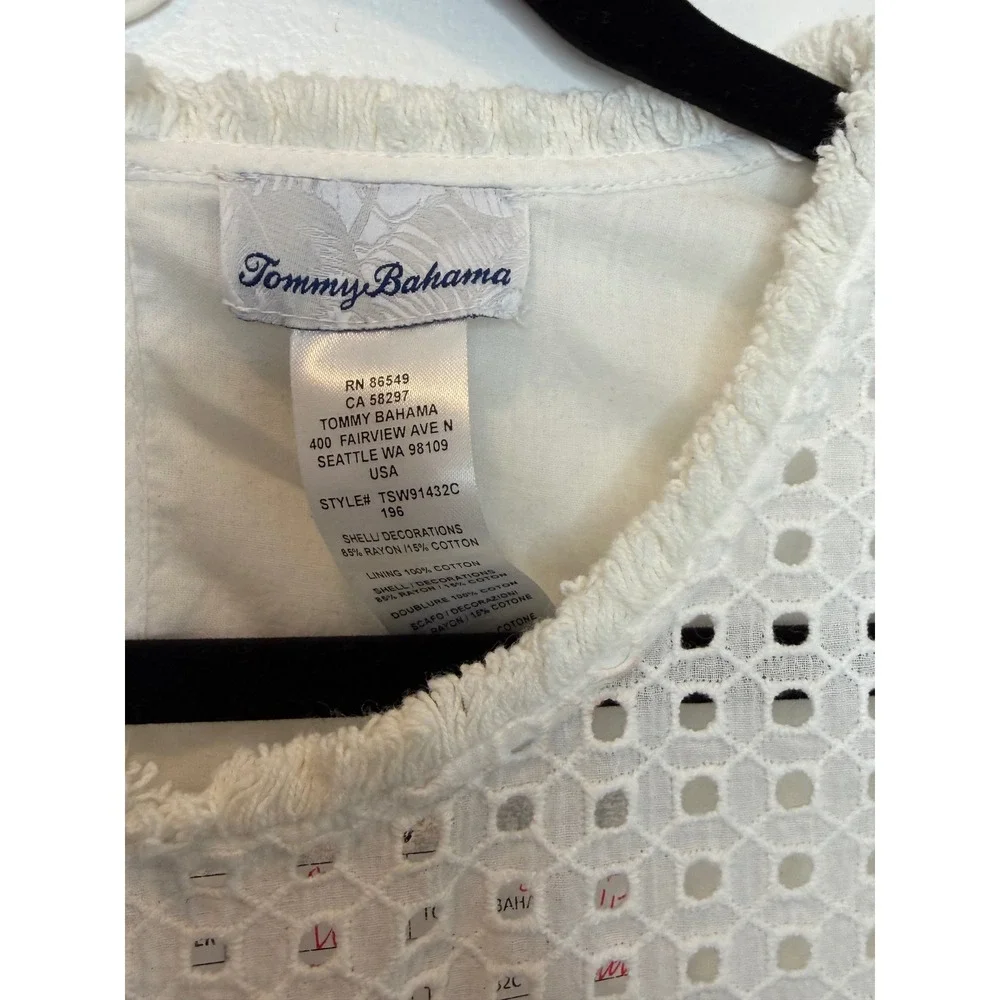 Tommy Bahama Crinkle Rayon‎ Sleeveless Dress White Eyelet TSW91432C Small NEW